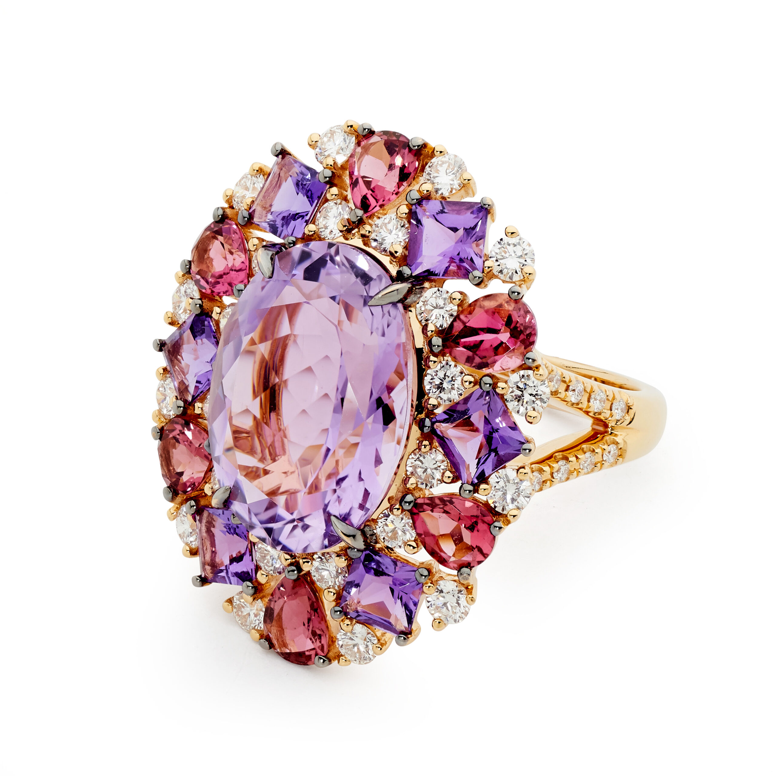 Pink Tourmaline & Amethyst Ring